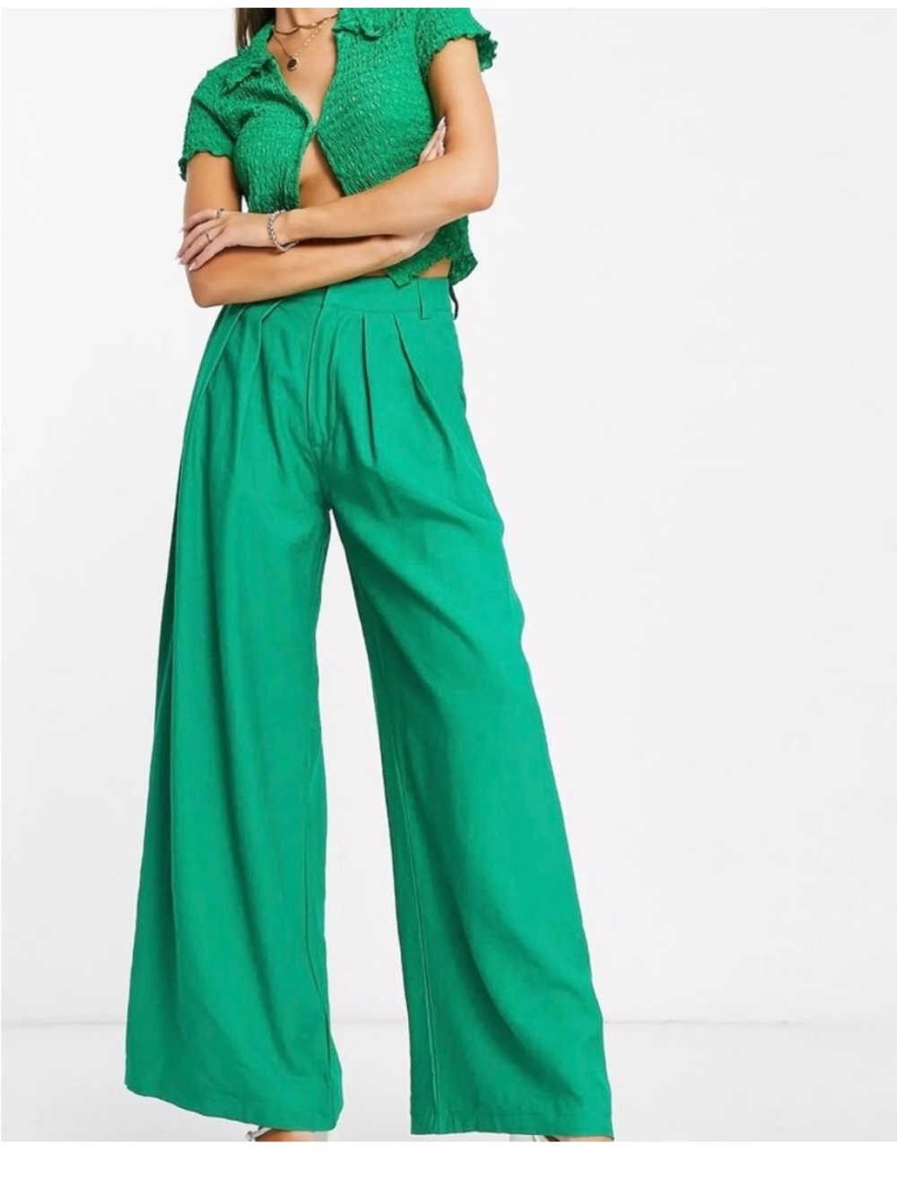 NWT SNDYS Size Large Green Alexa Wide-Leg High-Waist Pants